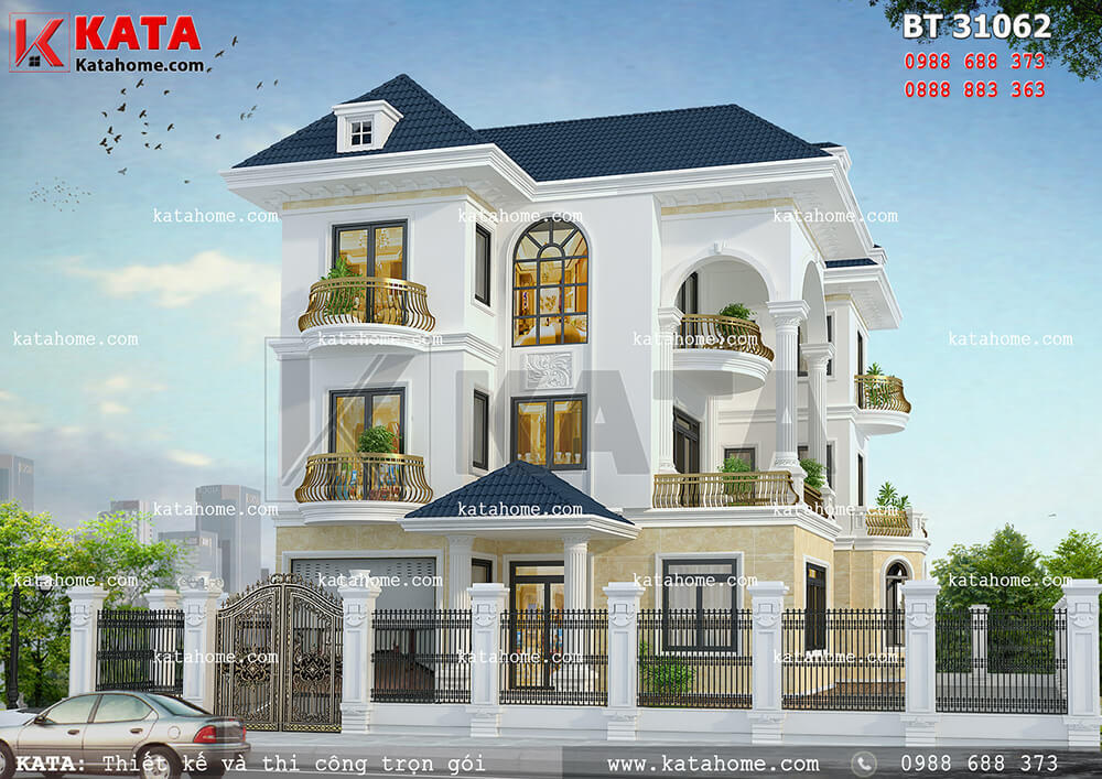 Mẫu biệt thự kiểu Pháp 3 tầng mái Thái đẹp tinh tế (CĐT: ông Hướng - Nam  Định) BT33595
