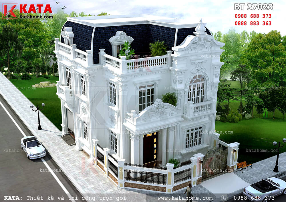 Phối cảnh của mẫu thiết kế biệt thự tân cổ điển tại Quảng Ninh (Nguồn ảnh: https://katahome.com/mau-thiet-ke-biet-thu-3-tang-dep/)